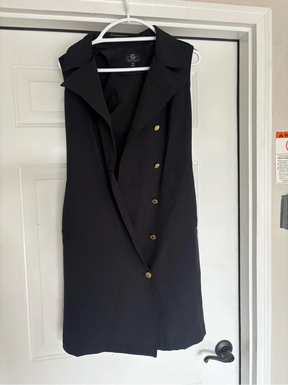 G by Giuliana Black Sleeveless Blazer Dress with Gold Buttons